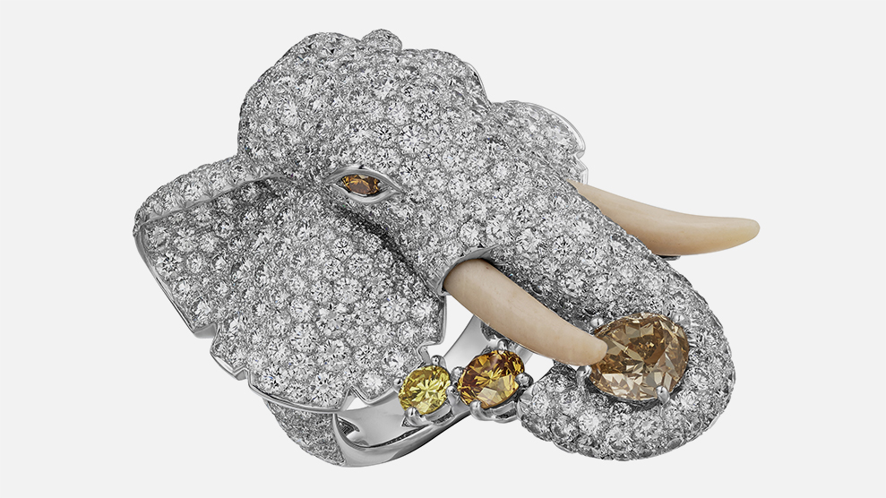 Cartier, кольцо Airavata, платина, яшма, желтые, оранжевые, коричневые и белые бриллианты